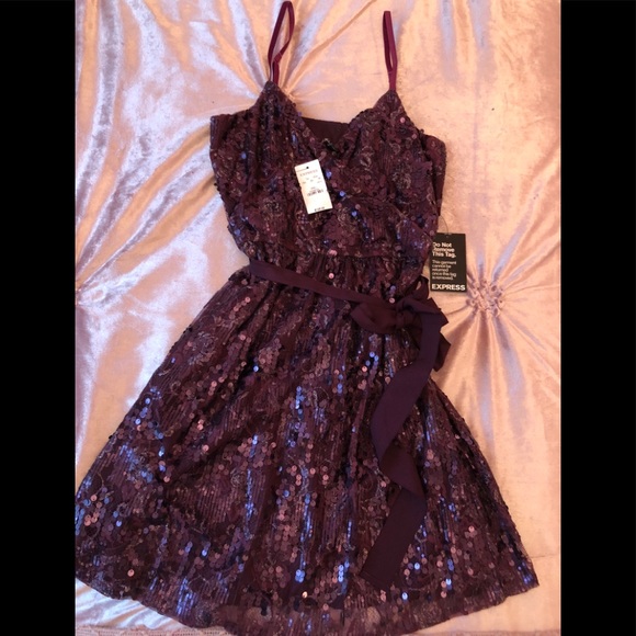 Express Dresses & Skirts - Sexy wine color party dress, sequins work on net